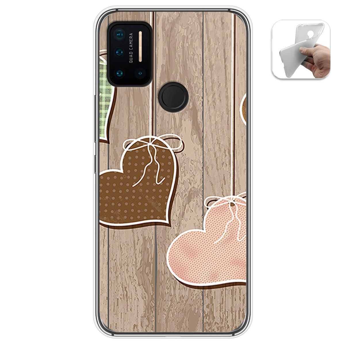 Funda Gel Tpu para Umidigi A7 Pro diseño Corazones Madera Dibujos