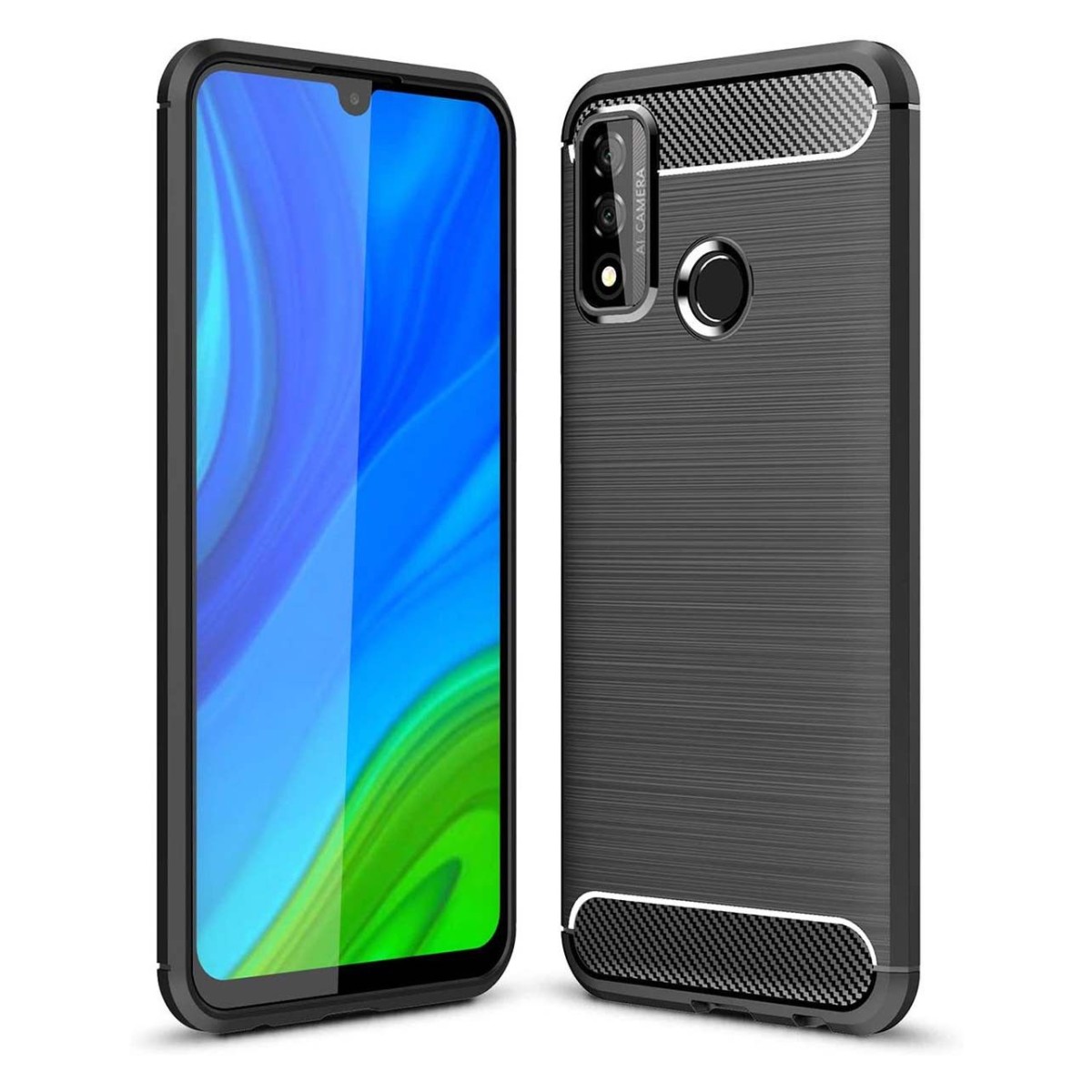 Funda Gel Tpu Tipo Carbon Negra para Huawei P Smart 2020