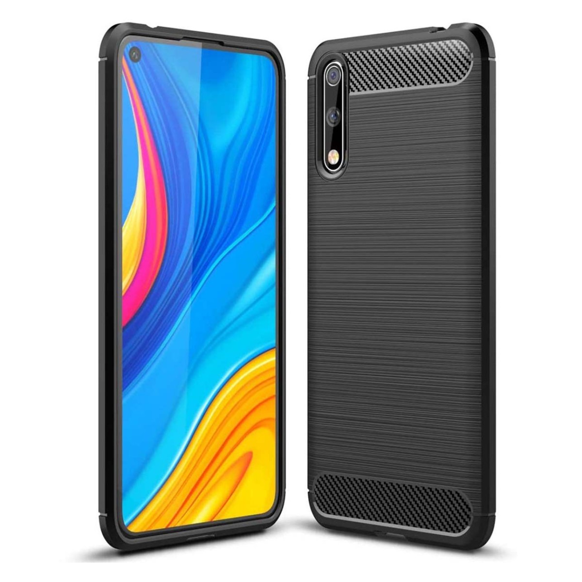 Funda Gel Tpu Tipo Carbon Negra para Huawei P Smart S / Y8p