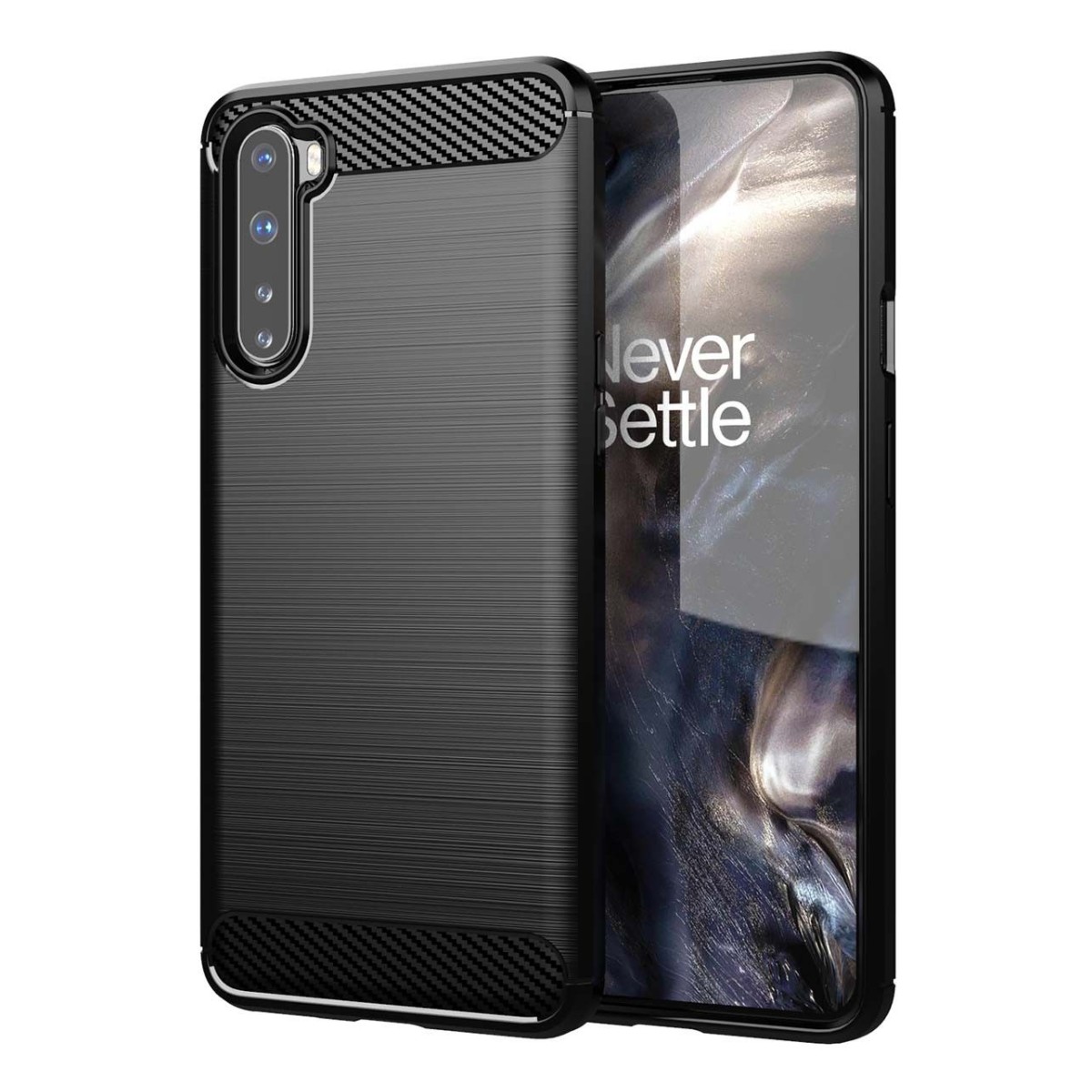 Funda Gel Tpu Tipo Carbon Negra para OnePlus Nord