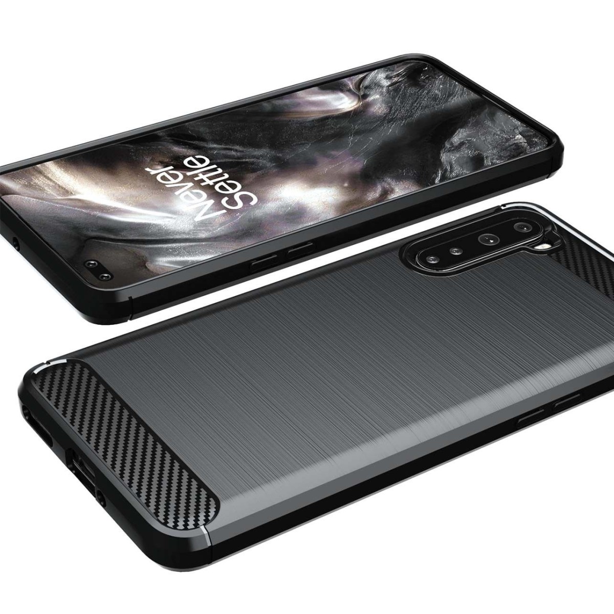 Funda Gel Tpu Tipo Carbon Negra para OnePlus Nord
