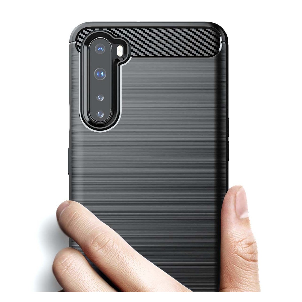 Funda Gel Tpu Tipo Carbon Negra para OnePlus Nord