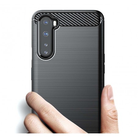 Funda Gel Tpu Tipo Carbon Negra para OnePlus Nord