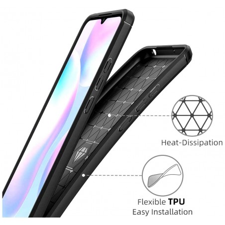Funda Gel Tpu Tipo Carbon Negra para Xiaomi Redmi 9A / 9AT