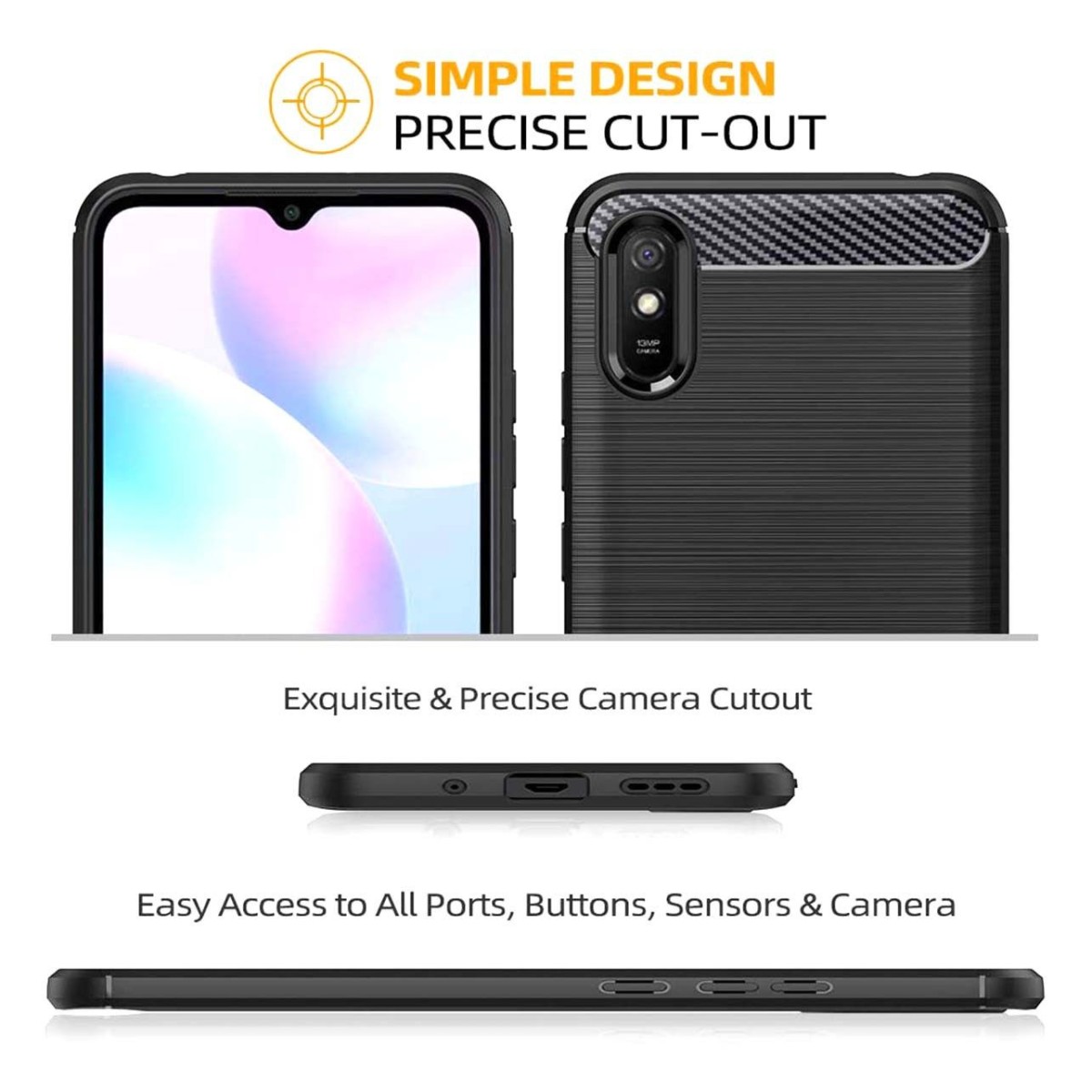 Funda Gel Tpu Tipo Carbon Negra para Xiaomi Redmi 9A / 9AT
