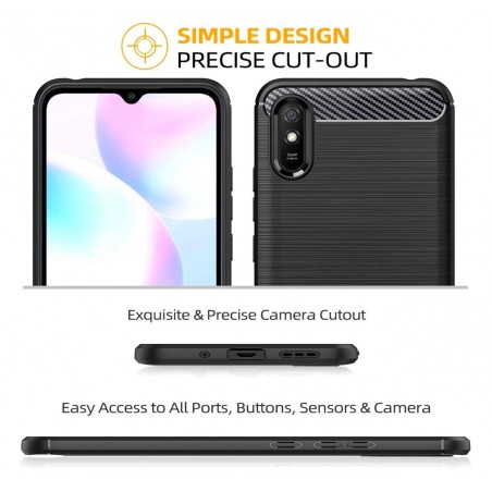 Funda Gel Tpu Tipo Carbon Negra para Xiaomi Redmi 9A / 9AT