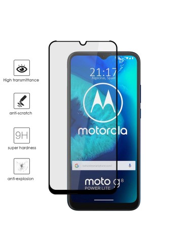 Protector Cristal Templado Completo 5D Full Glue Negro para Motorola Moto G8 Power Lite Vidrio