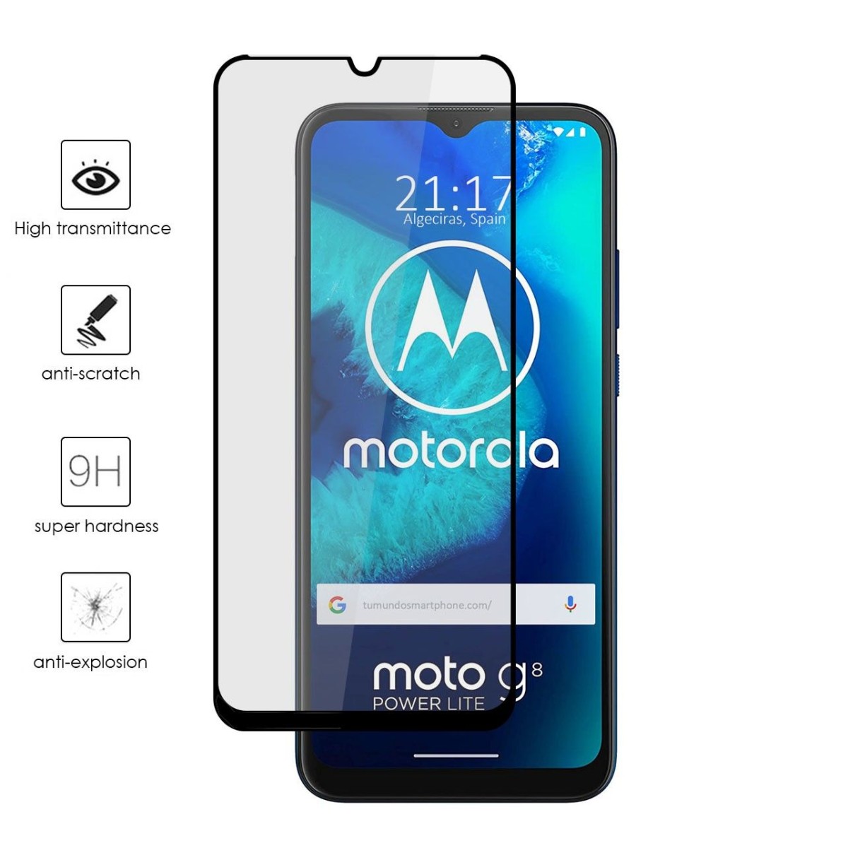 Protector Cristal Templado Completo 5D Full Glue Negro para Motorola Moto G8 Power Lite Vidrio