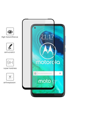 Protector Cristal Templado Completo 5D Full Glue Negro para Motorola Moto G8 Vidrio