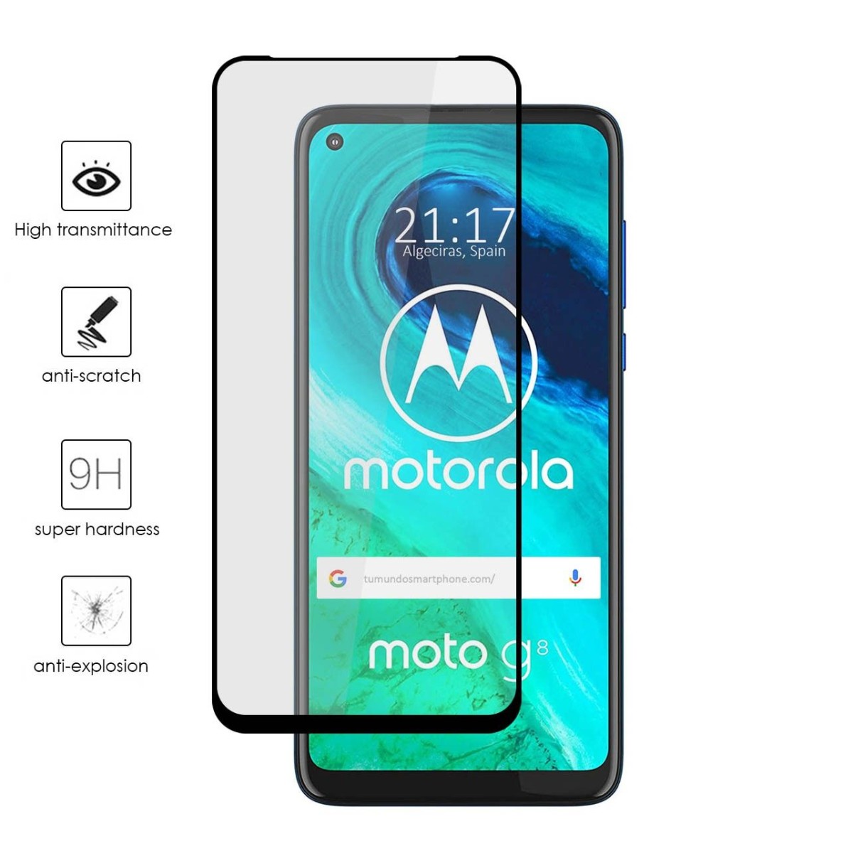 Protector Cristal Templado Completo 5D Full Glue Negro para Motorola Moto G8 Vidrio