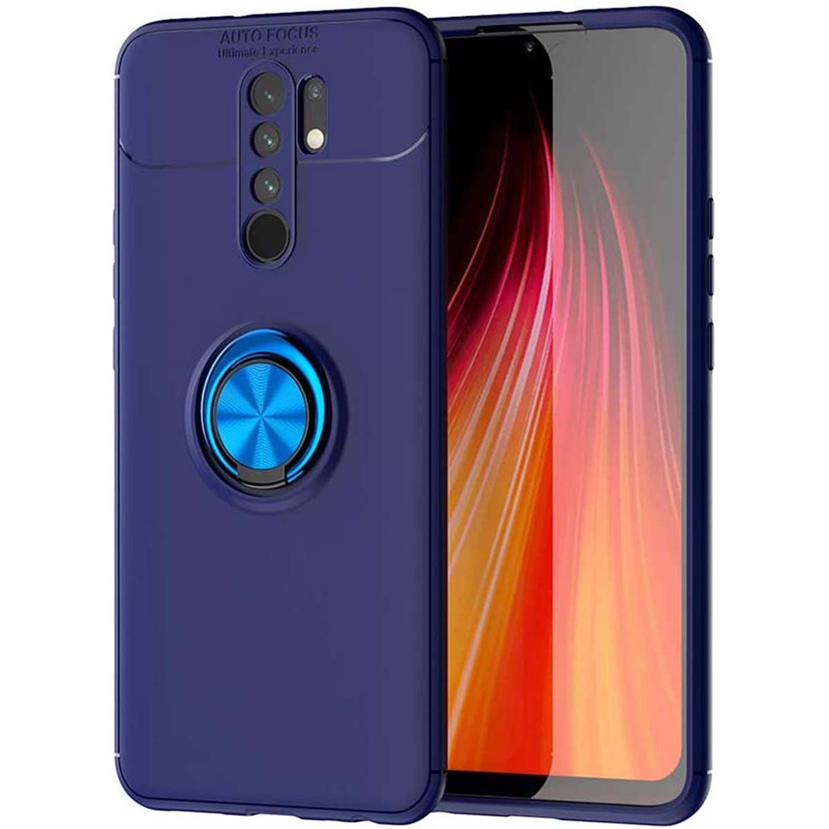Funda Magnetica Soporte con Anillo Giratorio 360 para Xiaomi Redmi 9 Azul