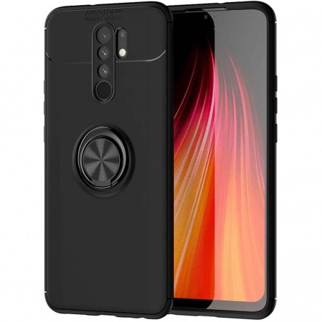 Funda Magnetica Soporte con Anillo Giratorio 360 para Xiaomi Redmi 9 Negra