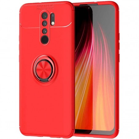Funda Magnetica Soporte con Anillo Giratorio 360 para Xiaomi Redmi 9 Roja