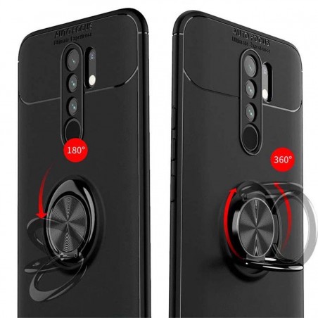Funda Magnetica Soporte con Anillo Giratorio 360 para Xiaomi Redmi 9 Roja