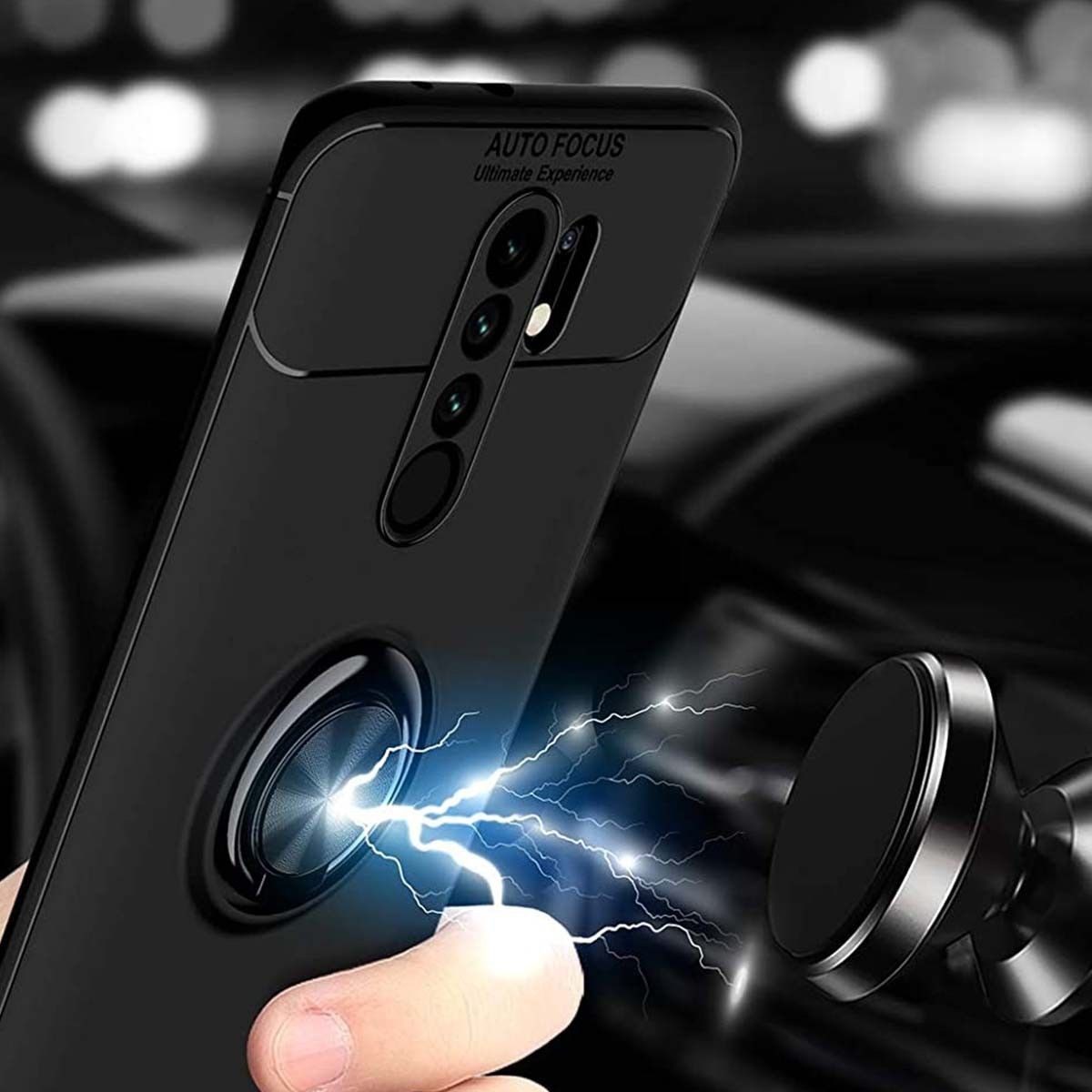 Funda Magnetica Soporte con Anillo Giratorio 360 para Xiaomi Redmi 9 Roja