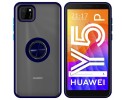 Funda Mate con Borde Azul y Anillo Giratorio 360 para Huawei Y5p