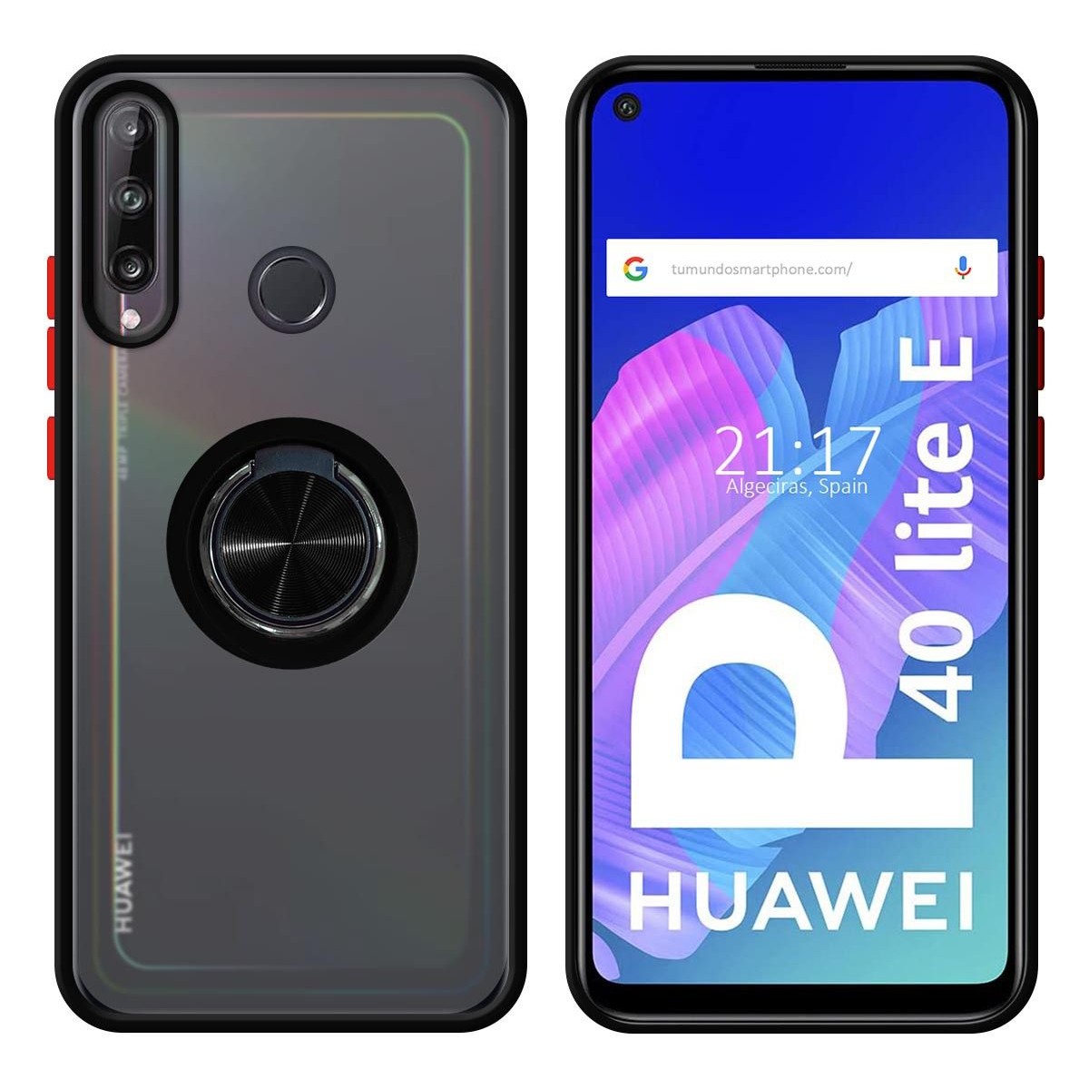 Funda Mate con Borde Negro y Anillo Giratorio 360 para Huawei P40 Lite E