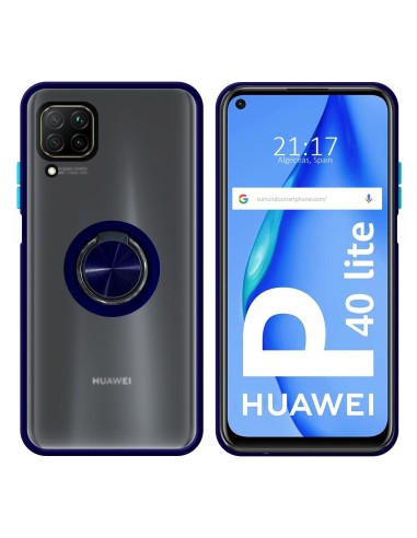 Funda Mate con Borde Azul y Anillo Giratorio 360 para Huawei P40 Lite