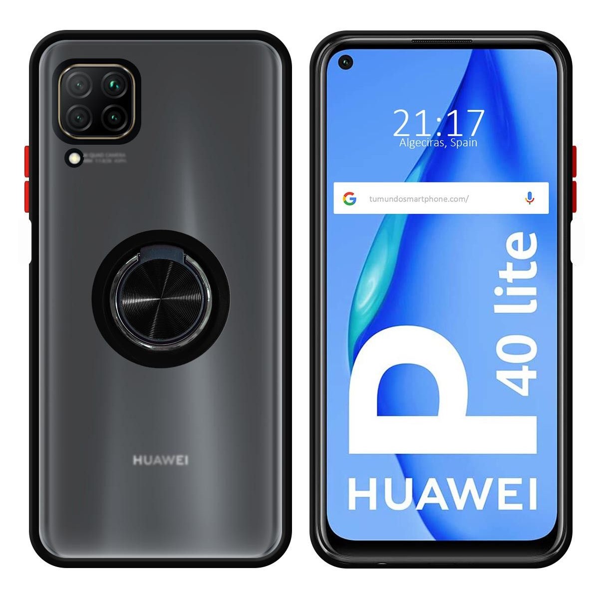Funda Mate con Borde Negro y Anillo Giratorio 360 para Huawei P40 Lite