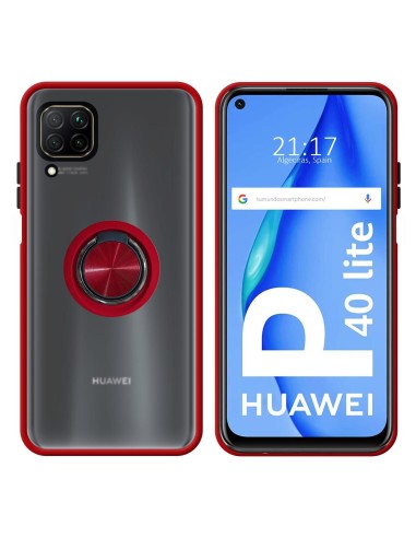 Huawei p40 Lite Funda Mate con Borde Rojo y Anillo Magnética integrado