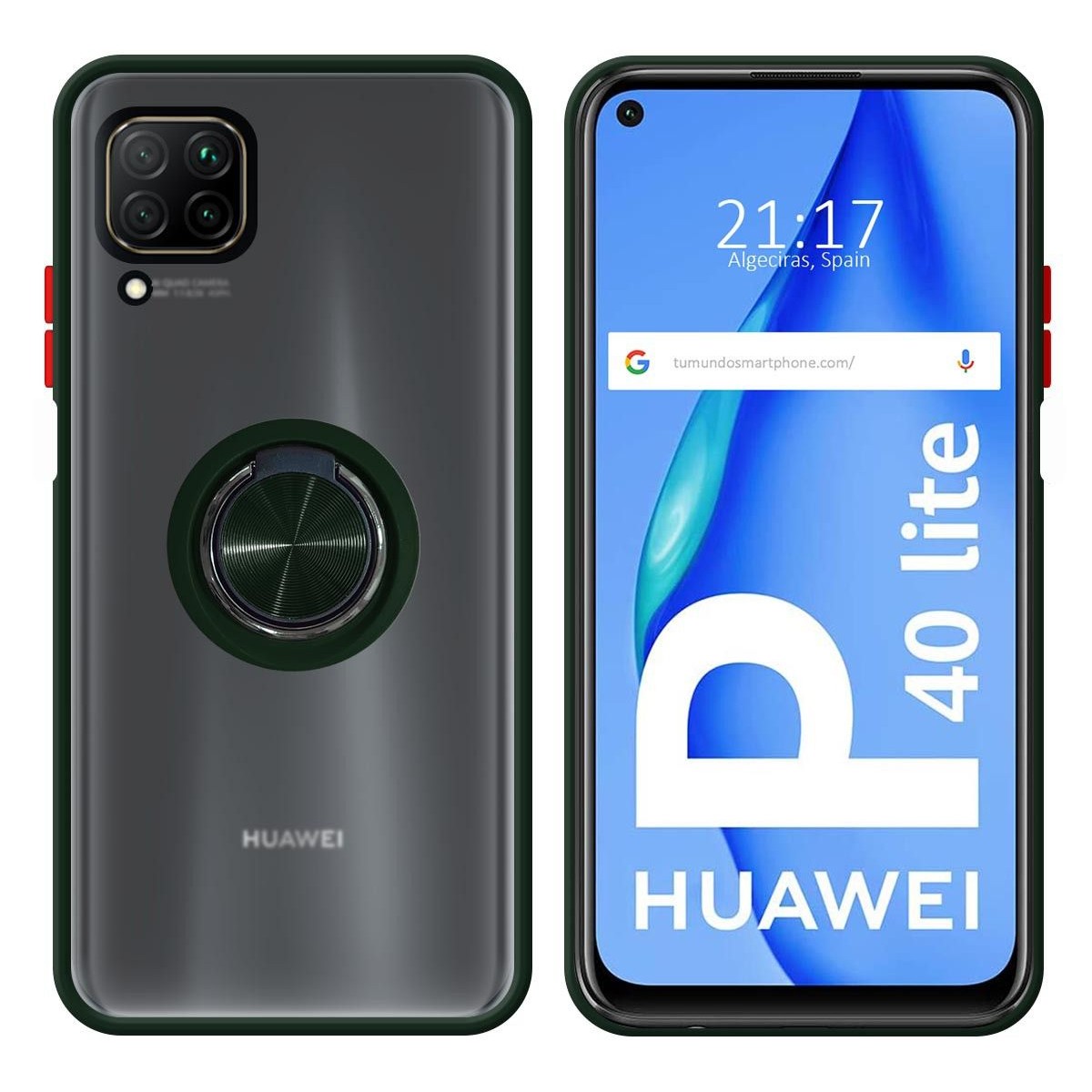 Funda Mate con Borde Verde y Anillo Giratorio 360 para Huawei P40 Lite