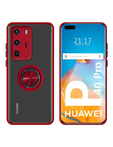 Funda Mate con Borde Rojo y Anillo Giratorio 360 para Huawei P40 Pro