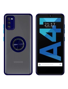 Funda Mate con Borde Azul y Anillo Giratorio 360 para Samsung Galaxy A41