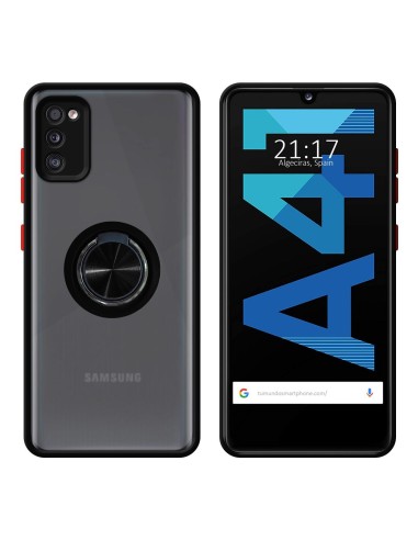 Funda Mate con Borde Negro y Anillo Giratorio 360 para Samsung Galaxy A41