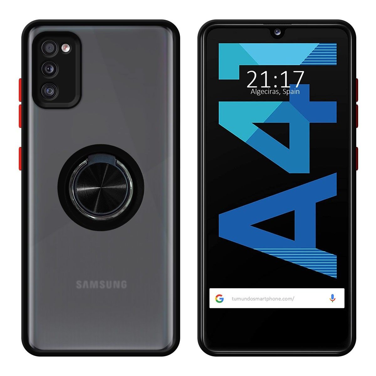 Funda Mate con Borde Negro y Anillo Giratorio 360 para Samsung Galaxy A41