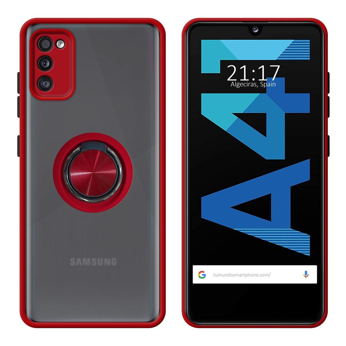 Funda Mate con Borde Rojo y Anillo Giratorio 360 para Samsung Galaxy A41