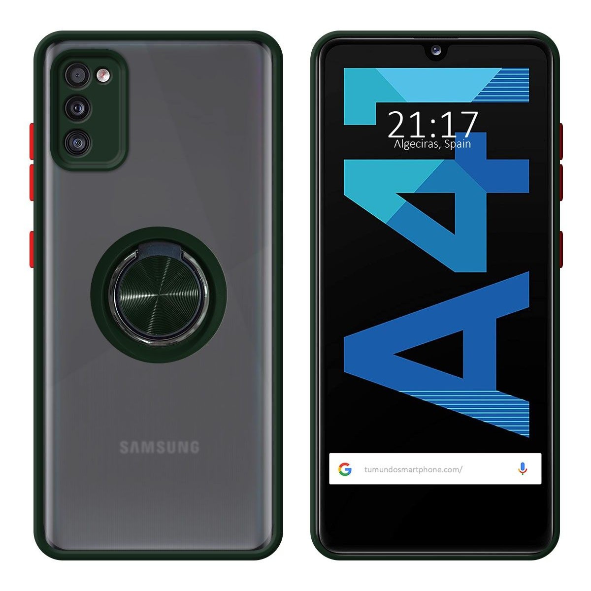 Funda Mate con Borde Verde y Anillo Giratorio 360 para Samsung Galaxy A41