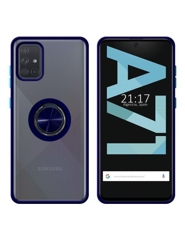 Funda Mate con Borde Azul y Anillo Giratorio 360 para Samsung Galaxy A71