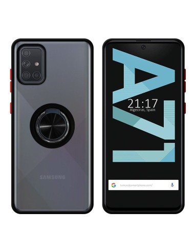 Funda Mate con Borde Negro y Anillo Giratorio 360 para Samsung Galaxy A71