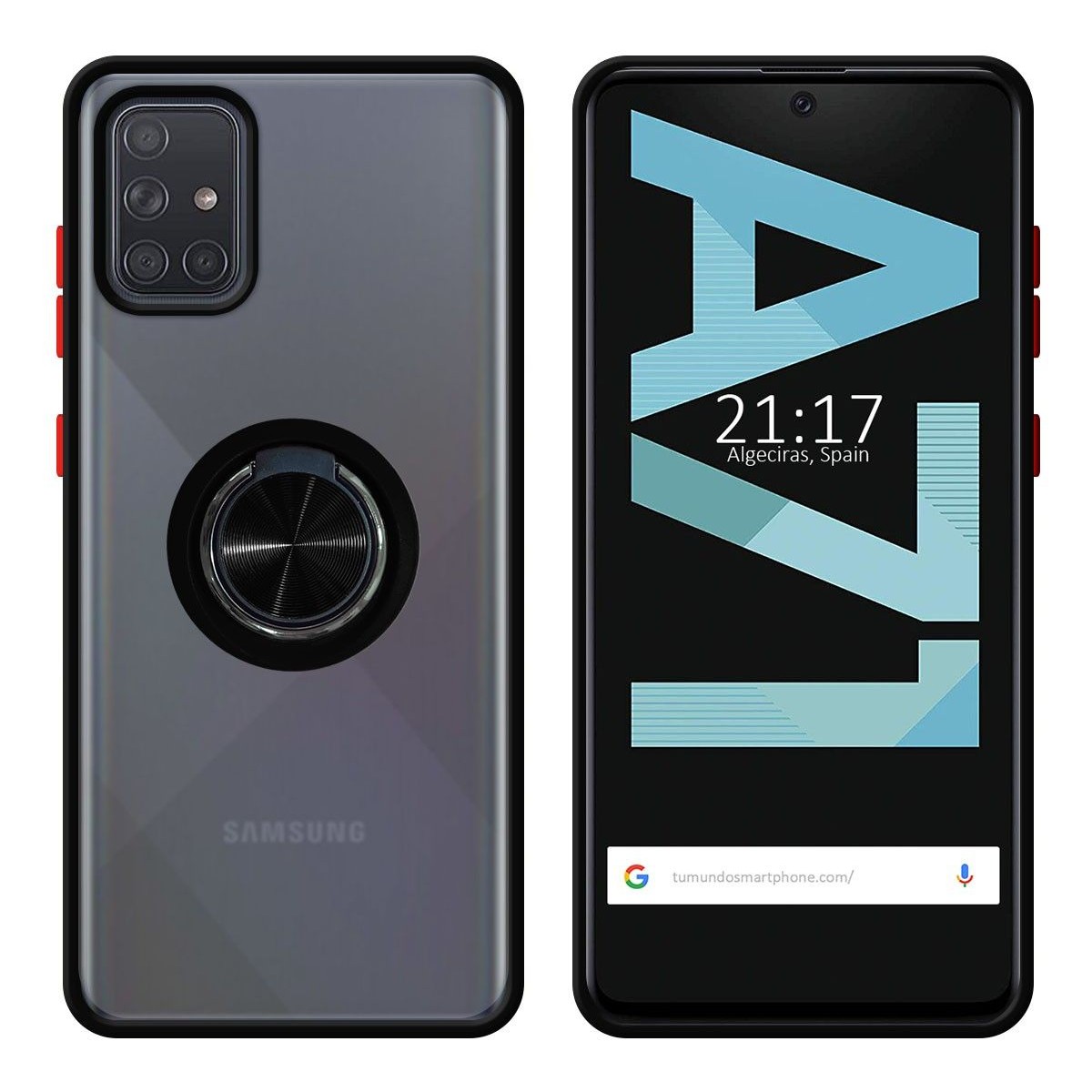 Funda Mate con Borde Negro y Anillo Giratorio 360 para Samsung Galaxy A71