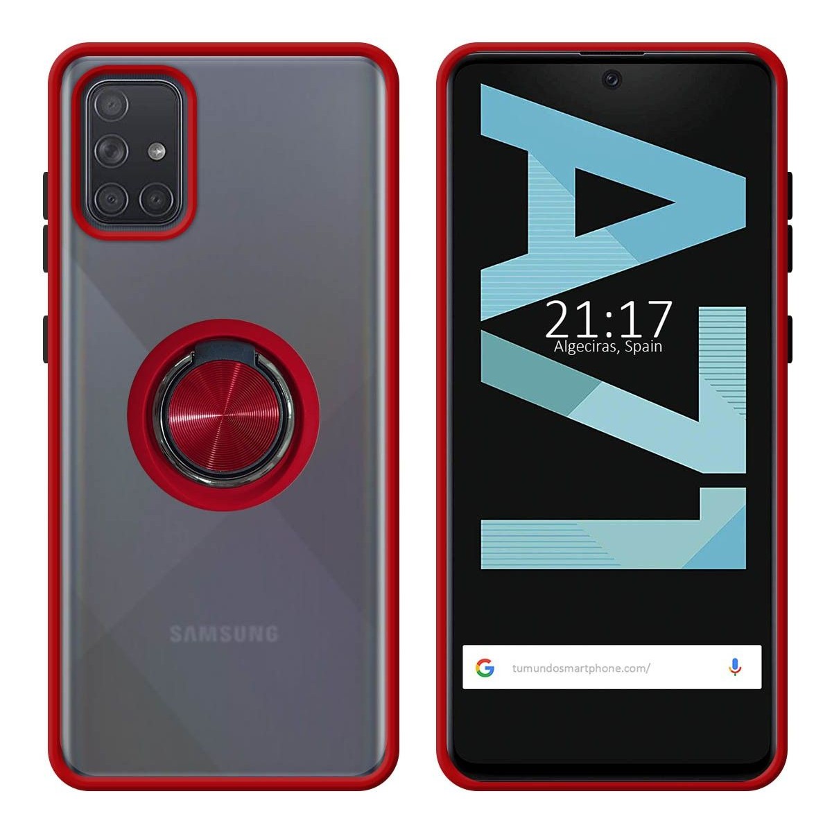 Funda Mate con Borde Rojo y Anillo Giratorio 360 para Samsung Galaxy A71