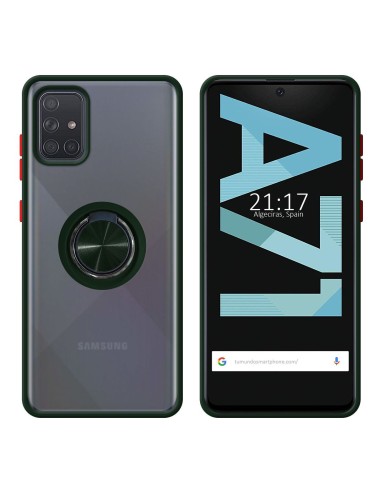 Funda Mate con Borde Verde y Anillo Giratorio 360 para Samsung Galaxy A71