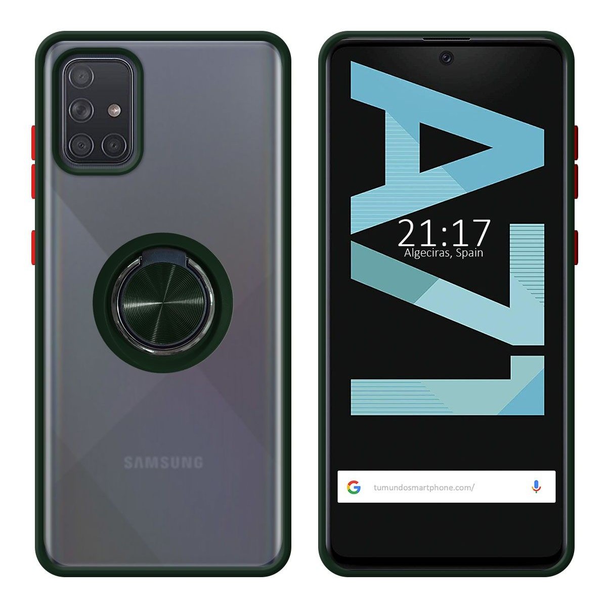 Funda Mate con Borde Verde y Anillo Giratorio 360 para Samsung Galaxy A71