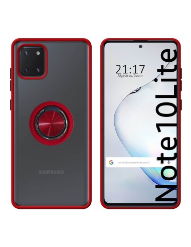 Funda Mate con Borde Rojo y Anillo Giratorio 360 para Samsung Galaxy Note 10 Lite