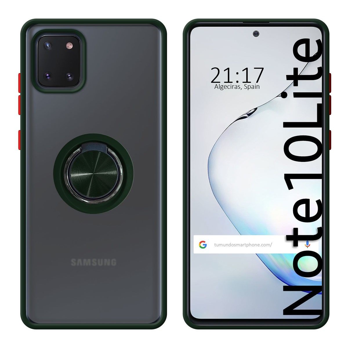 Funda Mate con Borde Verde y Anillo Giratorio 360 para Samsung Galaxy Note 10 Lite
