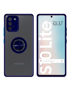 Funda Mate con Borde Azul y Anillo Giratorio 360 para Samsung Galaxy S10 Lite