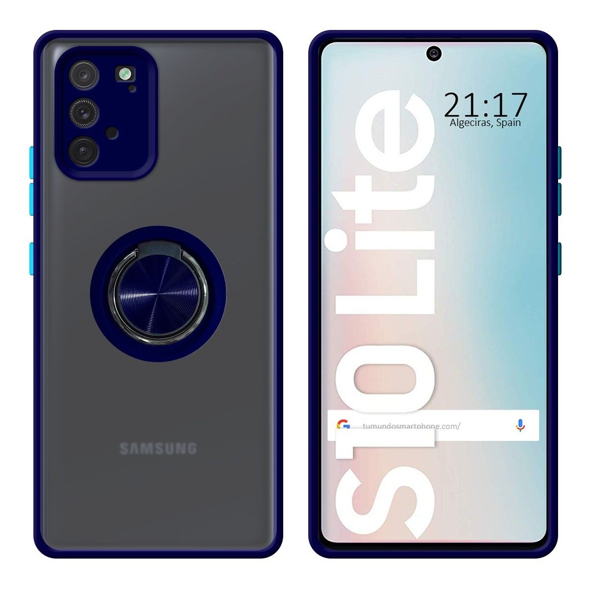 Funda Mate con Borde Azul y Anillo Giratorio 360 para Samsung Galaxy S10 Lite
