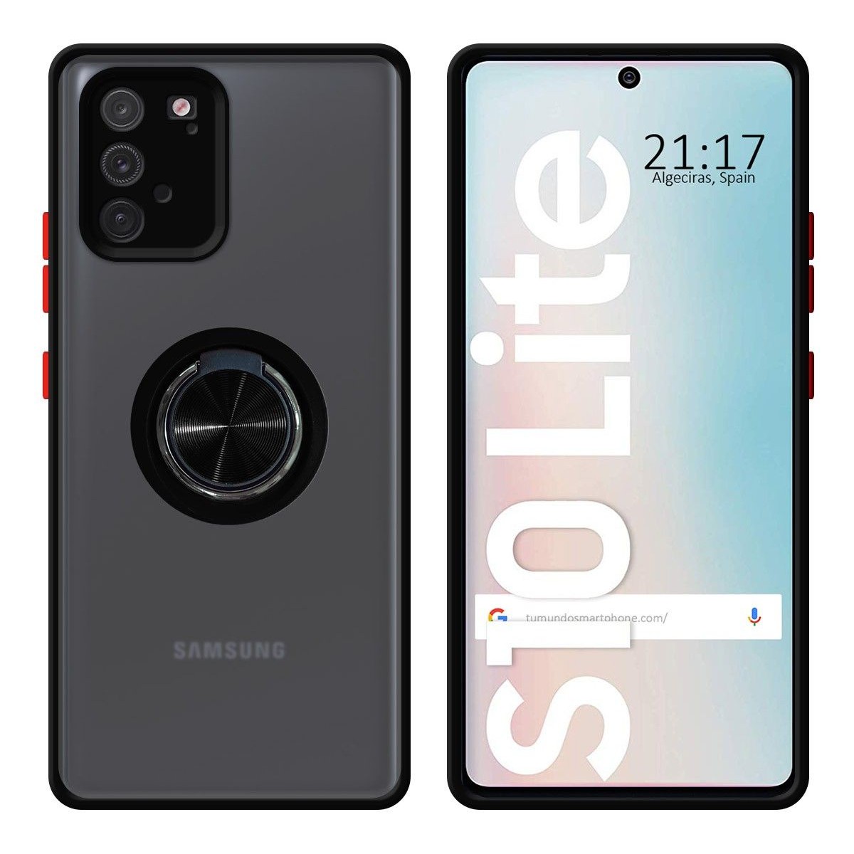 Funda Mate con Borde Negro y Anillo Giratorio 360 para Samsung Galaxy S10 Lite