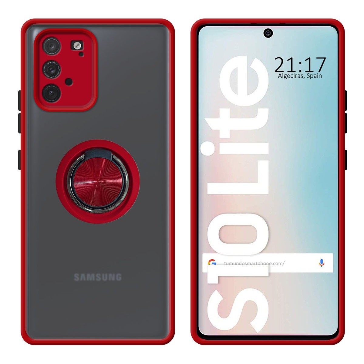 Funda Mate con Borde Rojo y Anillo Giratorio 360 para Samsung Galaxy S10 Lite