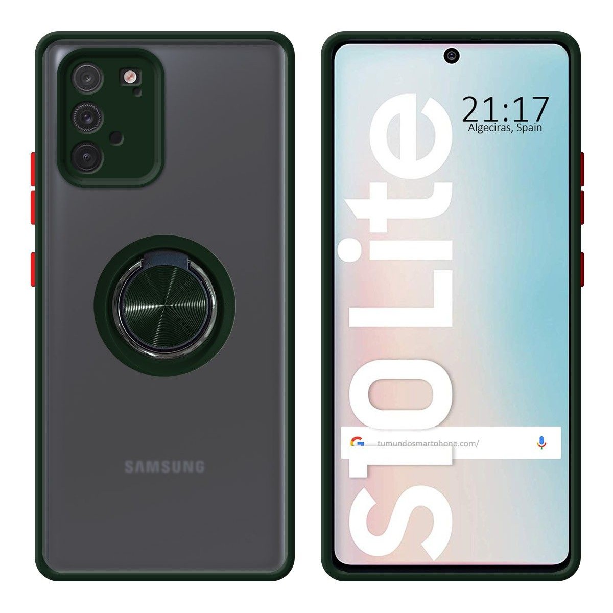 Funda Mate con Borde Verde y Anillo Giratorio 360 para Samsung Galaxy S10 Lite