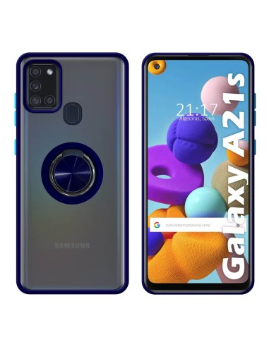 Funda Mate con Borde Azul y Anillo Giratorio 360 para Samsung Galaxy a21s