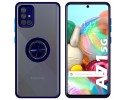 Funda Mate con Borde Azul y Anillo Giratorio 360 para Samsung Galaxy A71 5G
