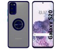 Funda Mate con Borde Azul y Anillo Giratorio 360 para Samsung Galaxy S20
