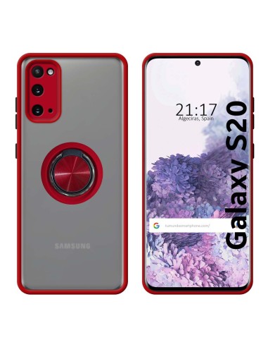 Funda Mate con Borde Rojo y Anillo Giratorio 360 para Samsung Galaxy S20