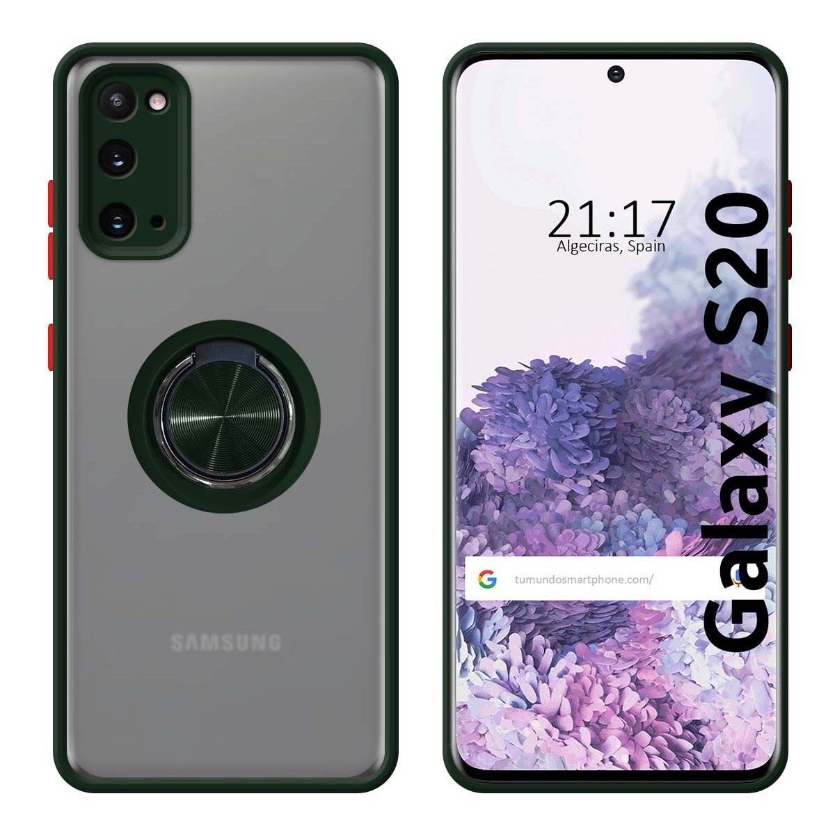 Funda Mate con Borde Verde y Anillo Giratorio 360 para Samsung Galaxy S20