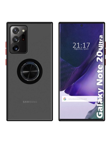 Funda Mate con Borde Negro y Anillo Giratorio 360 para Samsung Galaxy Note 20 Ultra